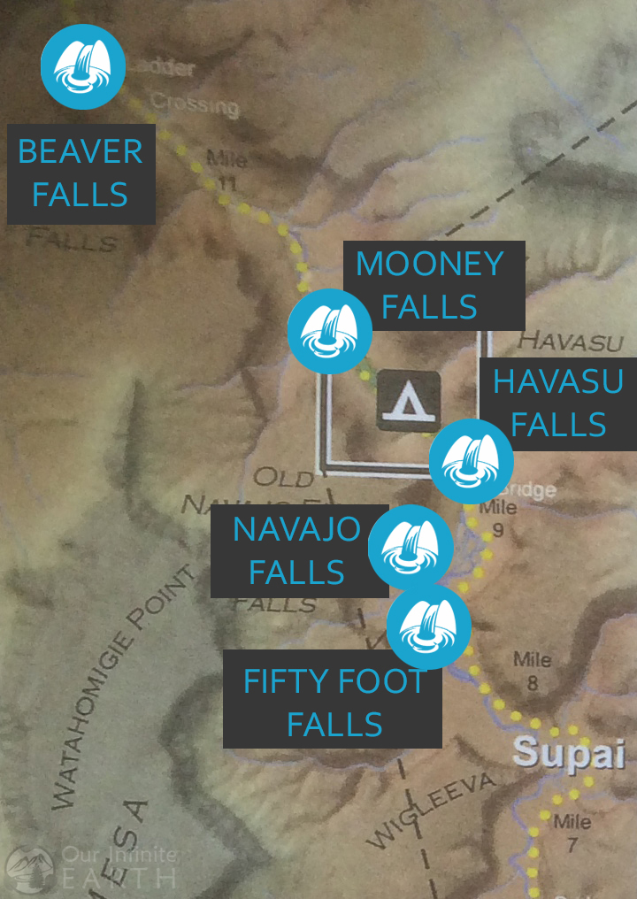 havasupai waterfall map