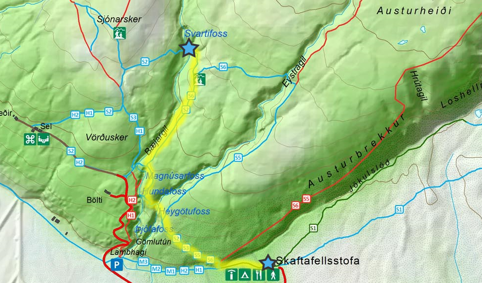 svartifoss-waterfall-hiking-map